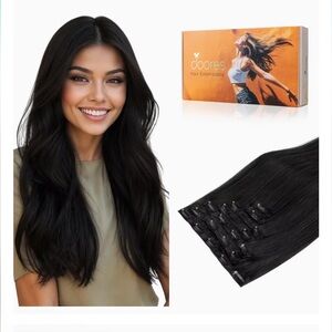 DOORES Clip in Hair Extensions Real Human Hair Jet Black 80g 7pcs 20” Clip Weft
